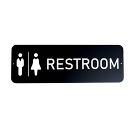 HiNeon Metal Unisex Restroom Sign - 1pc, 9x3in Waterproof Aluminum Black White Elegant Bathroom Gender Symbols for Office, Restaurant, Home, Bar, Dorm, Store, Office w Double-Sided, Pre-Drilled Holes