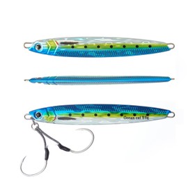 OCEAN CAT Jig Slow Pitch Jigs Flat Fall Jigging Lures Sinking Jig Lead Metal Jig Baits with Hook for Saltwater Fishing (#100:Blue&Gold&Silver, 120G)