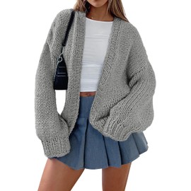 dowerme Women's Oversized Cardigan Sweaters 2025 Fall Fashion Open Front Long Sleeve Outerwear Chunky Knit Winter Coats(Light Grey,X-Large)