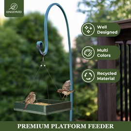 Kingsyard Platform Mealworm Bird Feeder for Outside, Recycled Plastic Hanging Tray Bird Feeders with Large Capacity 3.5 lbs, Premium Quality & Durable, Great for Attracting Wild Birds, Green