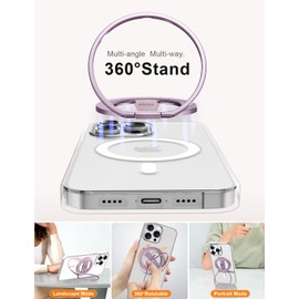 EWA MagOne Cell Phone Grips, Phone Ring Holder Grip Stand, Stylish Twinkle Finger Grip Kickstand 360° Rotation, Compatible with Phone 16 15 14 13 Pro Max Plus-(Glitter Purple)