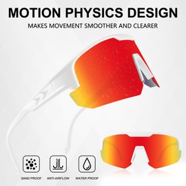 OULAIQI Polarized Sports Baseball Sunglasses, TR90 Lightweight Material, UV400 Unisex Cycling Glasses For Youth and Adults (WhiteRed)