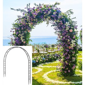 Queension Queension Extra Large Garden Arch 7.2Ft Wide 9.2Ft High, Wedding Arch for Ceremony, Outdoor Garden Trellis for Climbing Plant, Metal Balloon Arches Backdrop Stand with Prongs Base, Black