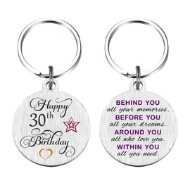 Laluminter 30th Birthday Gifts for Women Men, Happy 30 Year Old Birthday Keychain Decorations for Him Her