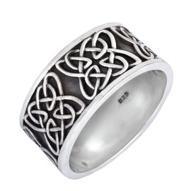 Silverly Men's Women's 925 Sterling Silver Chunky Celtic Knot Pattern Symbol Band Ring