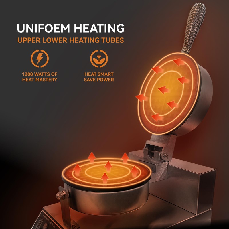 Commercial Waffle Maker Machine, 110V 1200 W Stainless Steel Nonstick
