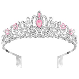 Tiaras Crown,Tiara Crown Crystal,Princess Tiara,Birthday Tiara For Women,Pink Tiara,Silver Tiaras For Women,Princess Tiara Adult,Pink and White Diamonds