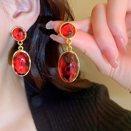 Jumwrit Long Pearl Earrings Boho Pearl Tassel Drop Dangle Earrings Colorful Geometric Rhinestone Square Circle Oval Stud Earrings Statement Flower Big Pearl Teardrop Earrings for Women, Resin