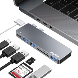 RayCue - Adaptadores USB C Hub para MacBook Pro/MacBook Air M1 M2 M3 2023 2022 2021 2020 2019 13" 14" 15" 16", adaptador multipuerto 6 en 2 con Thunderbolt 3, 3 puertos USB 3.0, SD/lector