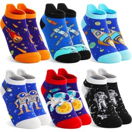 MOGGEI Kids Boys Ankle Socks Low Cut No Show Funny Fun Cartoon Cute Novelty Cotton Gifts Socks 6 Pairs Stocking Stuffers(Space,1-3T)