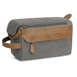 Toiletry Bag for Men, Travel Toiletry Bag Organiser, Leather Dopp Kit, Waterproof Shaving Bag for Toiletry Accessories, Black, B-grey, Double zip canvas