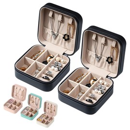 Senshuomy Jewellery Box for Women and Girl,Portable Mini Jewelry Box,Multi-functional PU Leather Jewelry Display Holder,Travel Jewellery Box for Necklace Rings Bracelets Earrings(Black/2Pcs)