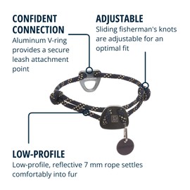 Ruffwear Knot-a-Collar Medium Dog Collar, Climbing Rope Reflective Pet Dog Collar with Aluminum V-ring Dog Lead Attachment, Adjustable & Strong for Dog Walking, Size M (36-50cm), Obsidian Black