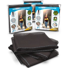 FLUX Magnetic Screen Door (3-Pack) - Self-Closing, Pet-Friendly, Keeps Bugs Out, 26 Mighty Magnets - Fits Doors Up To 38"x82" - Door Screen Magnetic Closure, Patio Screen Door Mesh, Magnet Screen Door