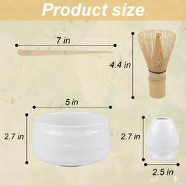 Henrrida 4 PCS Matcha Set,Ceramics Matcha Bowl 19 Oz,Include Matcha Whisk and Bowl,Blender Bracket and Matcha Spoon,Traditional Tea Ceremony Matcha Kit (White)
