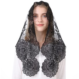 Spanish Mantilla Triangle Catholic Mass Veil Women's Traditional Church Mass Prayer Head Covering Chaple Lace Veil (black)