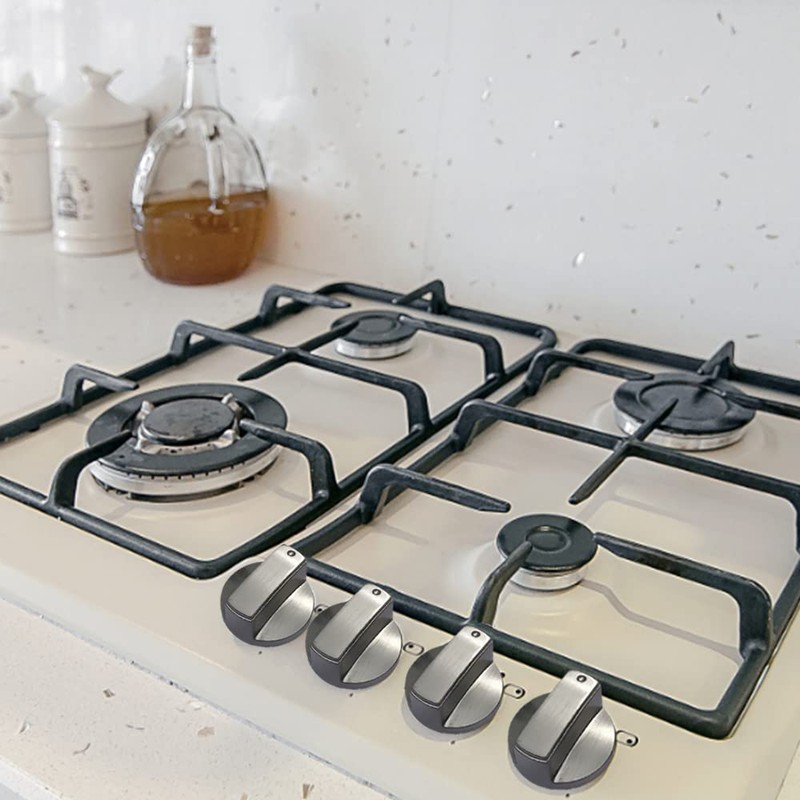 YANWANDEFA 4 Pcs 6MM Gas Hob Knobs Silver Cooker Hob