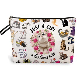 RBAFAO Just A Girl Who Loves Cat, Cat Makeup Bag, Cat Merch Animal Lovers, Cat Gifts Cosmetic Bag, Funny Birthday Gift for Girl Women 6M268