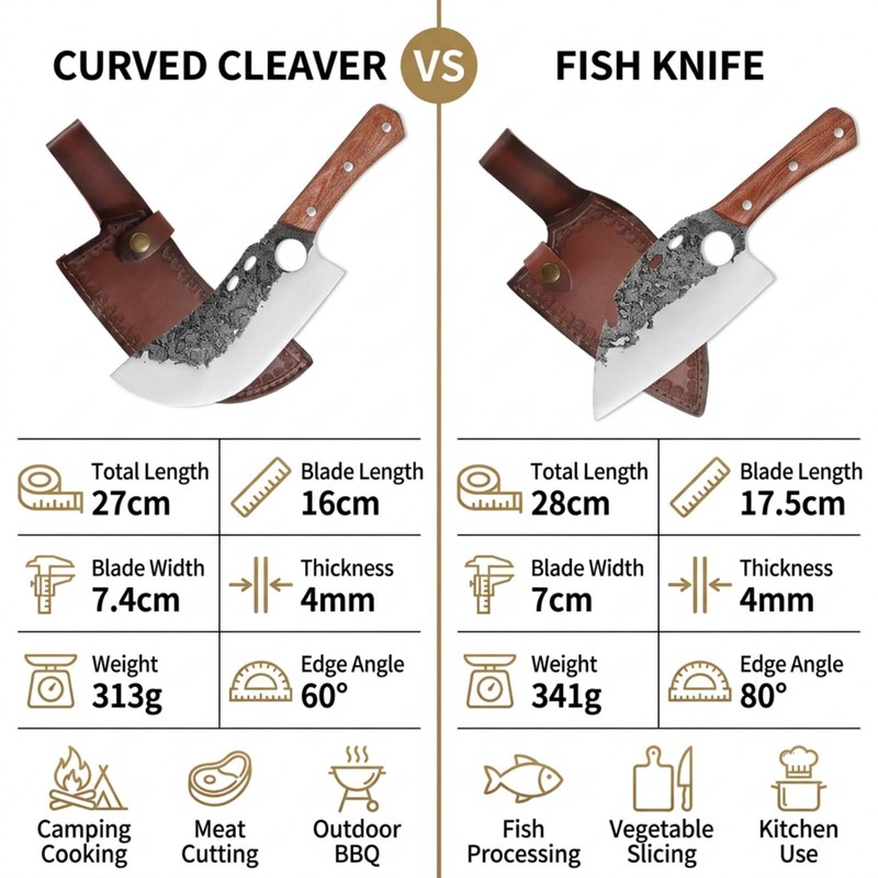 KOFERY Hand Forged Serbian Cleaver for Outdoor Kitchen & Meat