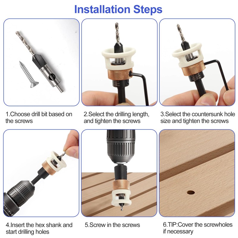 4PCS Countersink Drill Bit Set, Woodworking Countersink Drill Bit with