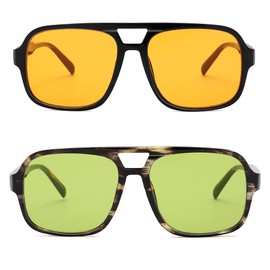 AZorb Vintage Square Sunglasses for Women Men,Trendy Aviator Sunglasses Women,UV400 Protection (Black | Orange + Tortoise | Green)