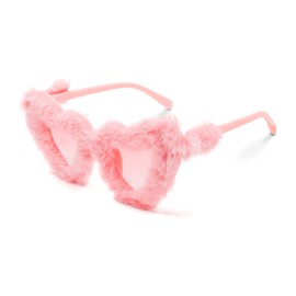 ailov Trendy Heart Shaped Fluffy Sunglasses for Women Fuzzy Plush Designer Fur-framed Glasses Cute Fashion Party Accessories (Rose Pink)