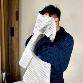 KOSMU Luxury Organic Japanese Cotton Waffle Bath Towel | Thick, Absorbent, Quick Dry Bathroom Towels for Shower, Sauna, Onsen| Hotel & Spa Quality, Gift-Ready (Shell White, Bath Sheet Set (3-Piece))