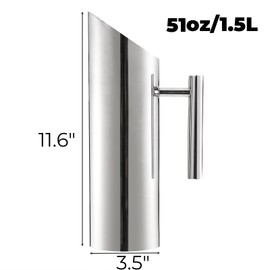 Hiceeden Stainless Steel Water Pitcher, 53oz/1.5L Modern Metal Pitcher with Ice Guard, Silver Carafe Drink Pitcher with Handle, Beverage Container for Iced/Hot Tea, Juice, Coffee, Milk