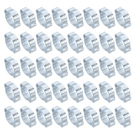 PATIKIL 40 Pack 14-17mm Double Ear Hose Clamp, Galvanized Steel O Clip Crimp Rings for Fuel Petrol Pipe Tube Fitting Connections, Silver Tone