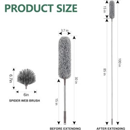 Dusters for Cleaning, 100-inch Extra-Long Duster with Extension Pole, Bendable Microfiber Head & Cobweb Brush Washable Ceiling Fan Cleaner Duster Kit for High Ceilings, Furniture, Corner