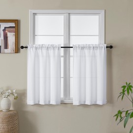Gwine White Curtains 30 Inch Length 2 Panels, Light Filtering Faux Linen Textured Cafe Curtain, Rod Pocket Short Curtain for Bathroom Curtains Window, Each 30" Wx30 L, 2PCS