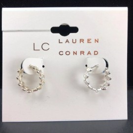 LC Lauren Conrad Earrings Silver-Tone Cubic Zirconia Small Laurel Hoops