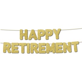 Pre-Strung Happy Retirement Banner - NO DIY - Retirement Party Decorations for Men & Women - Gold Glitter