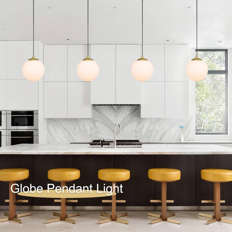 XiNBEi Lighting 8" Globe Pendant Light, Mid Century Brass Pendant
