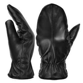 SURAWIL Womens Leather Mittens Leather Mitt For Women Thinsulate Lined Touchscreen LW7CA-T Black L