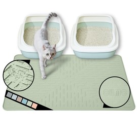 OHMO Cat Litter Mat Large Trapping Mat Premium Silicone Rubber 31.5x23.6 Sage Green, Waterproof and BPA Free Kitty Litter Box Mat, Easy to Clean and Keeps The Floor Tidy