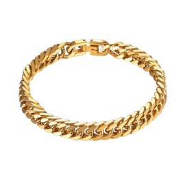 FASHGOOD Cuban Chain Bracelet for Men Women, 8mm Width Stainless Steel Bracelet,18K Gold Plated Curb Link Chain Bracelets 23cm Length
