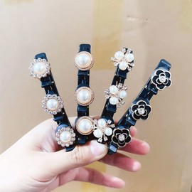 Pack of 4 Women's Hummingbird Hair Clips with Crystal Flower, Hair Clip with 3 Clips, Sparkling Crystal Stone Braided Hair Clips, Double Layer Mini Hair Clips for Women Girls