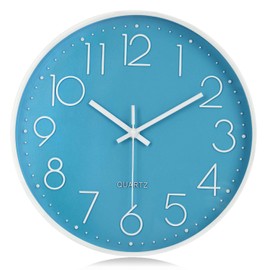 Lafocuse Blue Modern Wall Clock Silent 30 cm, 3D Numbers Without Ticking Noise, Quartz Wall Clock Analogue Easy to Read Decoration for Living Room Children's Room School Kitchen Office