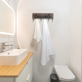 Mkono Towel Holder Wall Mounted Towel Rack Bathroom Decor Rustic Wood Towel Hooks to Hang Towels Bathroom Robe Coat Clothing, Bath Towel Hanger Storage Home Decor Organizer, Medium