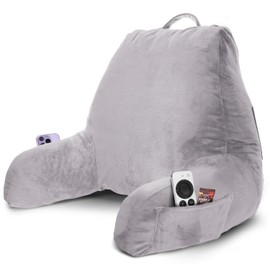 Nestl Reading Pillow with Shredded Memory Foam, Designed for Sitting Up in Bed and Couch, Back and Arms Adjustable Support for Adult & Teens Backrest Pillows for Reading, Washable Cover, Grey Lavender