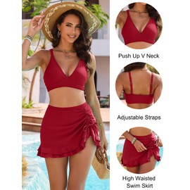 Blooming Jelly Women's High Waisted Bikini Sets Tummy Control Swim Skirt Two Piece Swim Suit 2025 Retro Swimsuit(Red,X-Large)