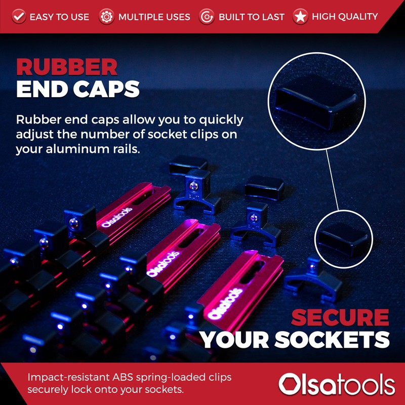 Olsa Tools Aluminum Socket Organizer, 3pc Set - Red Socket