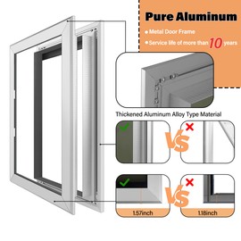 TIMOSS Large Aluminum Dog Door, Weatherproof Dog Door with Sliding Locking Panels, Retractable Tunnel for Large Dogs, Double Curtain Magnetic Dog Door