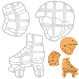 Set of 3 Roller Skating themed Cookie Cutters (Skate Helmet, Knee Pad, and Roller Skate), 3 pieces - Bakerlogy