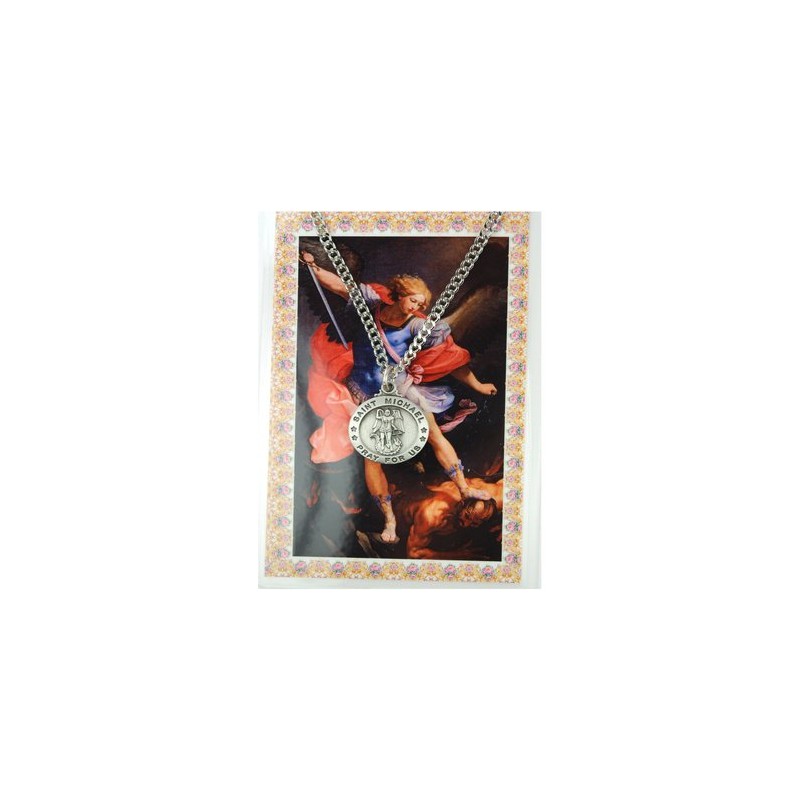 Round St. Michael the Archangel Medal with Prayer Card