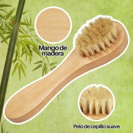 2 Cepillos Faciales Exfoliantes Mango Madera Cerda Natural                                                                                            