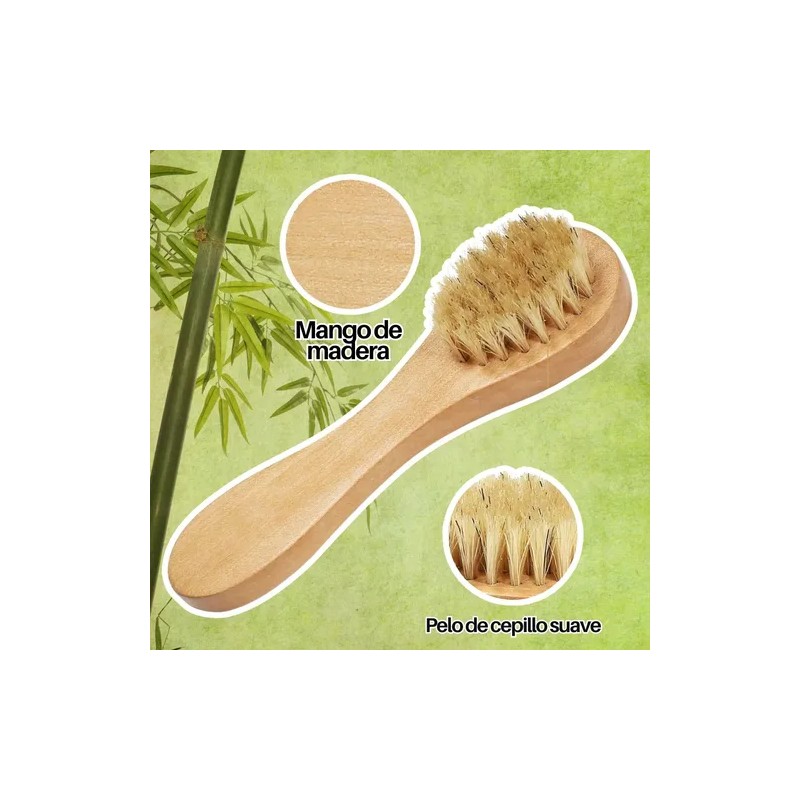 2 Cepillos Faciales Exfoliantes Mango Madera Cerda Natural
