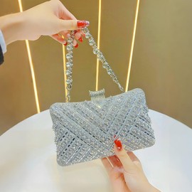 Rhinestone Clutch Purses for Women Elegant Evening Bag Sparkly Shoulder Bags Crystal Bridal Handbag for Party Prom Wedding -Silver