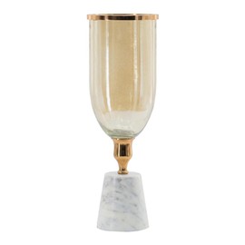 A and B Home 18.7 in H Gold/White Glass/Aluminum Vase with Marble Base - Small, Home Accent Décor